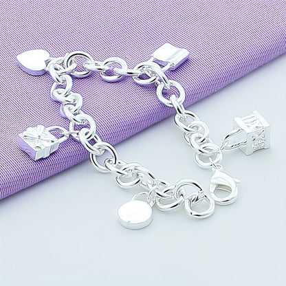 Bracelet avec pendentif en argent sterling 925 style coréen pour femme – Design tendance à maillons, hypoallergénique, 20 cm / 7,87 po, élégant au quotidien et cadeau idéal pour toutes les occasions