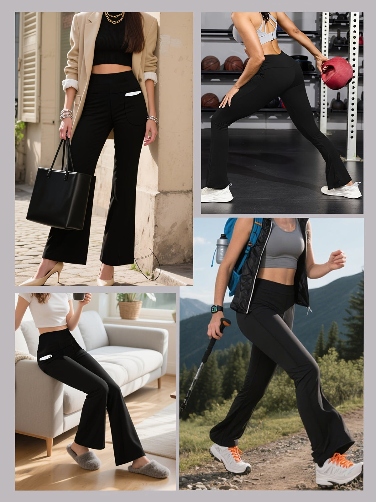 Lot de 3 leggings de yoga taille haute pour femme – Pantalon évasé bootcut ultra-doux avec poches et gainant, S-XXL, pour le sport, le Pilates ou au quotidien