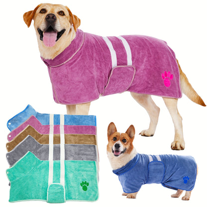 Peignoir de bain à séchage rapide pour chiens et chats – Manteau en microfibre absorbante avec détail brodé, peignoir de séchage mains libres pour chiens moyens et grands après le bain, la baignade ou la pluie
