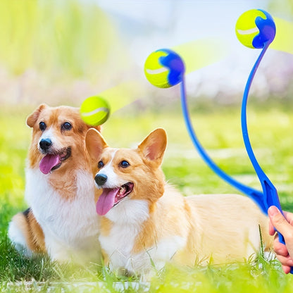 Lanceur de balle pour chien avec balle de tennis - Bâton de lancer mains libres pour l'exercice et le dressage en extérieur, lanceur sans se baisser pour chiens de petite, moyenne et grande taille, jouet durable pour animaux de compagnie
