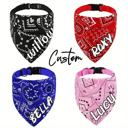 Bandana pour chien personnalisé avec fermeture à pression - Collier bavoir ajustable en polyester doux pour petits, moyens et grands chiens, tailles S M L, 4 couleurs (noir, rouge, bleu, rose), cadeau de vacances