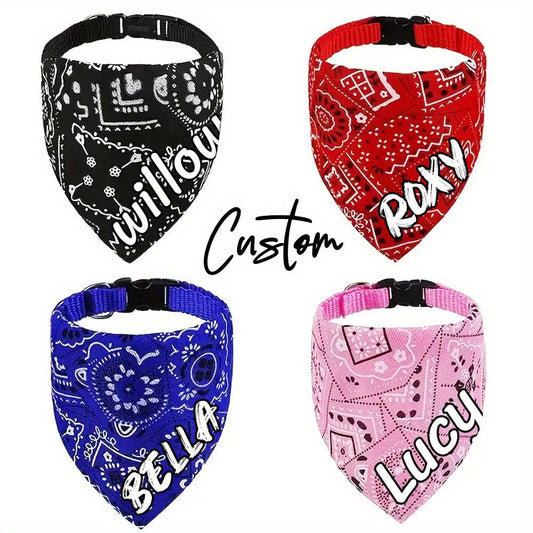 Bandana pour chien personnalisé avec fermeture à pression - Collier bavoir ajustable en polyester doux pour petits, moyens et grands chiens, tailles S M L, 4 couleurs (noir, rouge, bleu, rose), cadeau de vacances