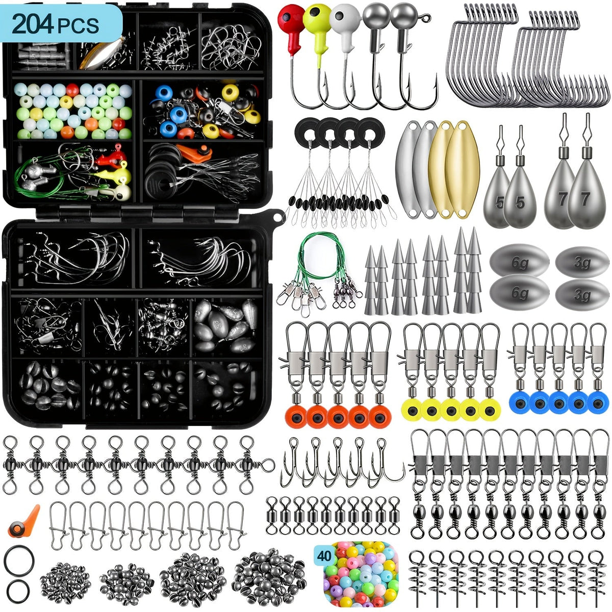 Kit d'équipement de pêche 132 à 405 pièces – Ensemble complet d'accessoires de pêche avec boîte, hameçons, poids, plombs et cuillers pour la pêche en eau douce au bar, à la truite, au crapet et au crappé