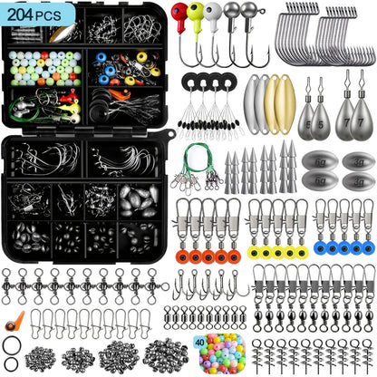 Kit d'équipement de pêche 132 à 405 pièces – Ensemble complet d'accessoires de pêche avec boîte, hameçons, poids, plombs et cuillers pour la pêche en eau douce au bar, à la truite, au crapet et au crappé