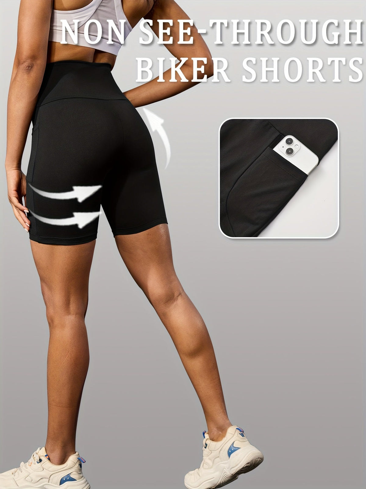 Lot de 5 shorts de cyclisme taille haute pour femme avec poches – Short de sport gainant, opaque, entrejambe de 15 cm, short athlétique ultra-doux et très extensible pour la course, le yoga, la gym et l'entraînement estival