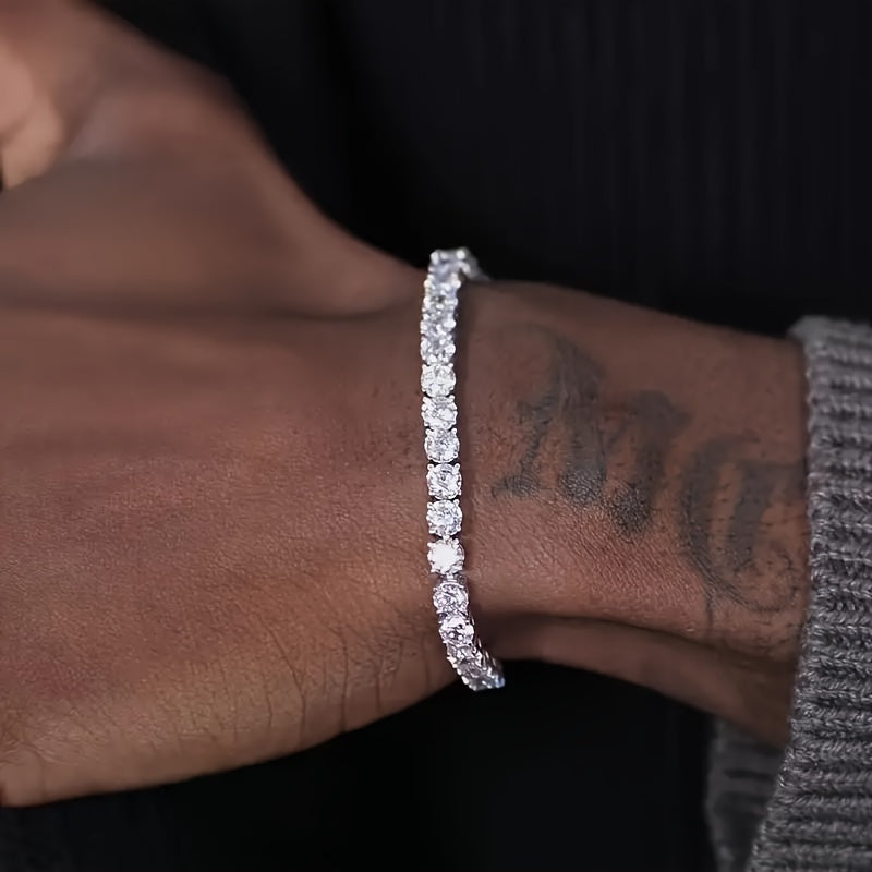 Bracelet tennis en argent sterling 925 et moissanite pour femmes et hommes – Bracelet hip-hop de luxe style zircon cubique, tailles 15 à 23 cm, cadeau d'anniversaire ou de mariage