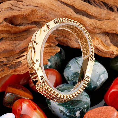 Bracelet de motard hip-hop pour homme en acier inoxydable, style punk rock, avec fermoir magnétique et pierres synthétiques, bijou pour soirée en boîte de nuit ou mariage