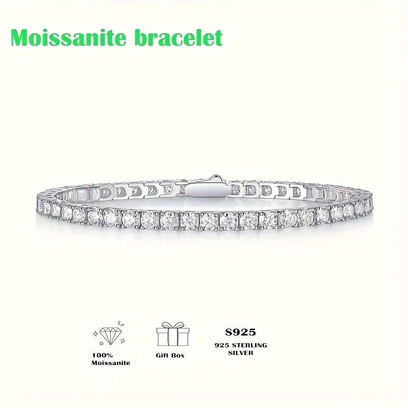 Bracelet tennis en argent sterling 925 et moissanite pour femmes et hommes – Bracelet hip-hop de luxe style zircon cubique, tailles 15 à 23 cm, cadeau d'anniversaire ou de mariage