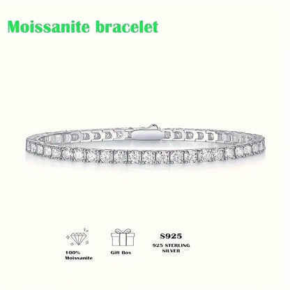 Bracelet tennis en argent sterling 925 et moissanite pour femmes et hommes – Bracelet hip-hop de luxe style zircon cubique, tailles 15 à 23 cm, cadeau d'anniversaire ou de mariage