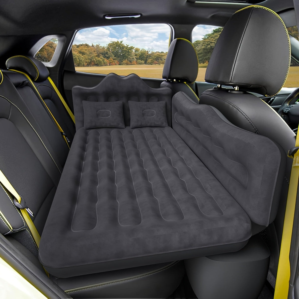 Matelas gonflable pour banquette arrière de voiture, SUV, camion et monospace – Lit pneumatique portable avec 2 oreillers pour camping, voyages sur route et plein air, bleu foncé
