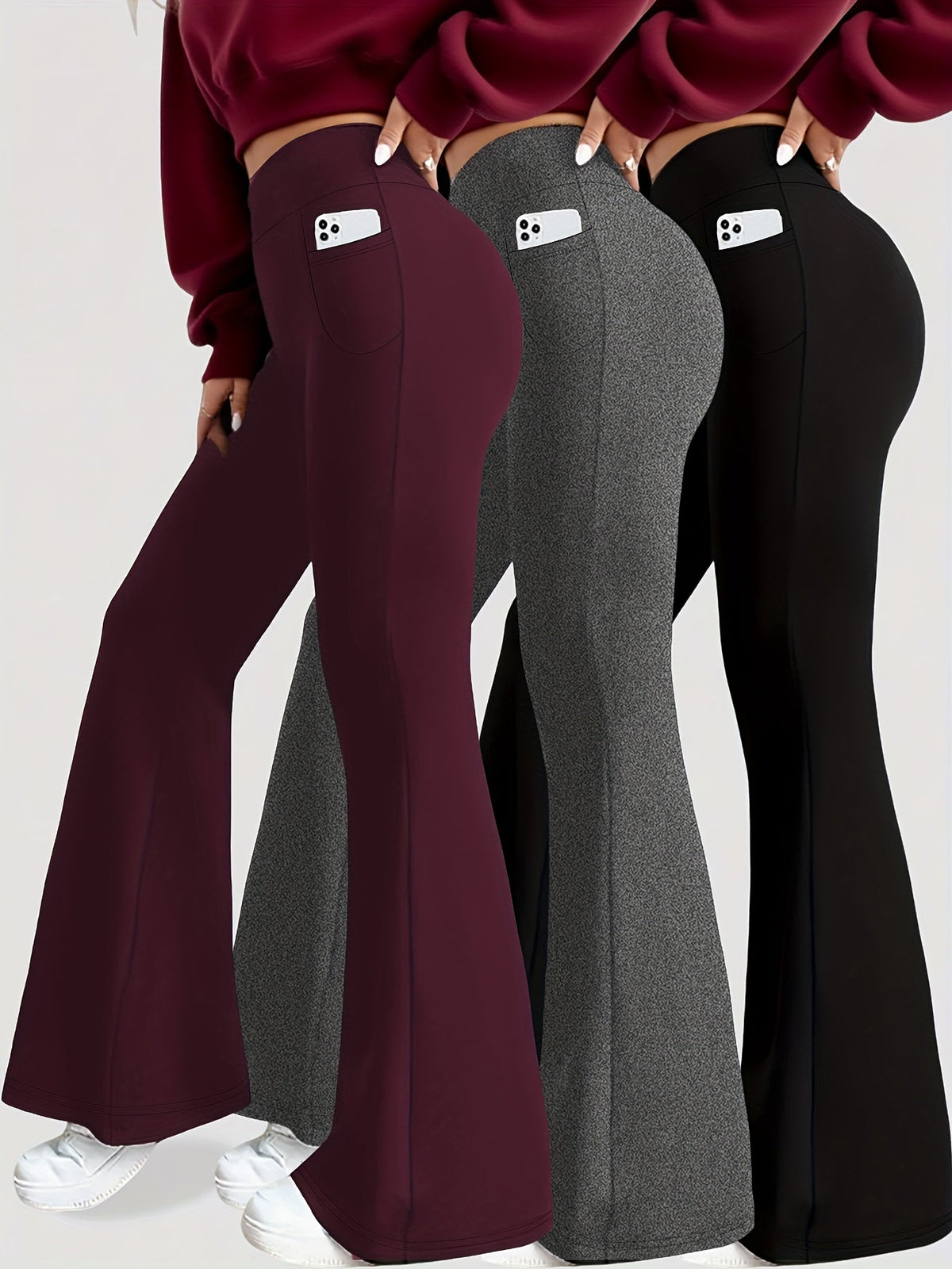 Lot de 3 leggings de yoga taille haute pour femme – Pantalon évasé bootcut ultra-doux avec poches et gainant, S-XXL, pour le sport, le Pilates ou au quotidien