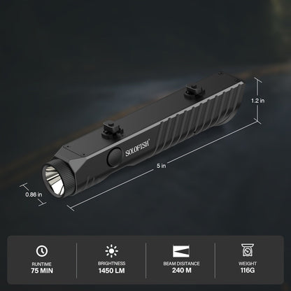 Lampe tactique pour fusil M-Lok 1450 lumens SL1130 – Lampe d'arme profil bas rechargeable par aimant avec mode stroboscopique, bouton ambidextre, faisceau de 240 m, pour fusils avec rail M-Lok