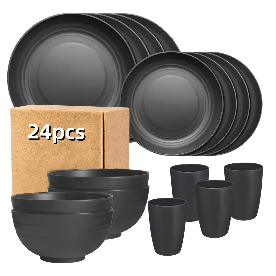 Service de vaisselle en paille de blé – Assiettes, bols et tasses écologiques et réutilisables, lavables au lave-vaisselle et compatibles micro-ondes, incassables, ensembles de 12/24/36 pièces pour le camping, les fêtes, l'extérieur et l'usage quotidien