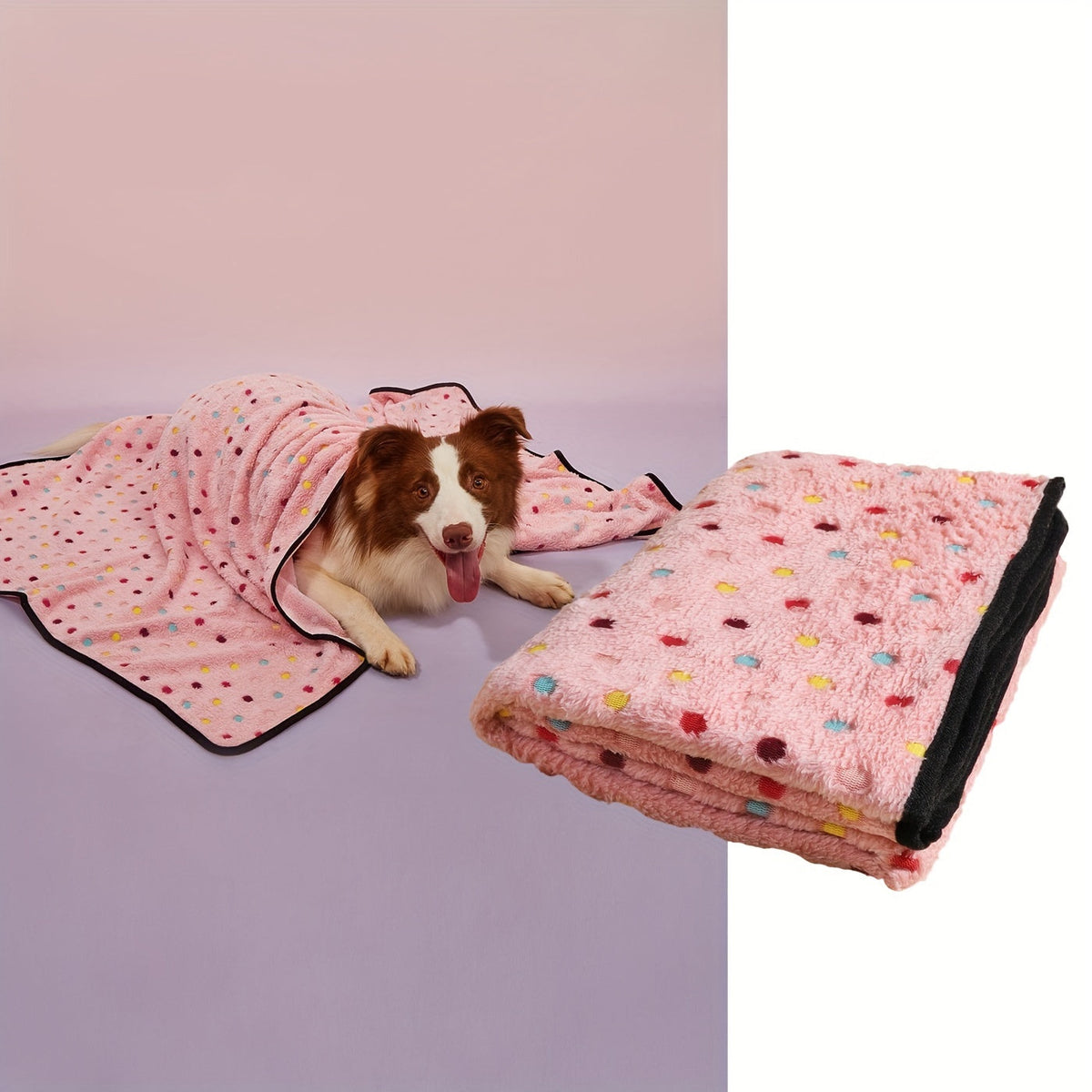 Couverture ultra-douce pour chiens et chats - Couverture en polaire chaude et douillette à motif pois avec bordure noire pour chiots, chatons, animaux de petite, moyenne et grande taille, 3 couleurs et 3 tailles S M L