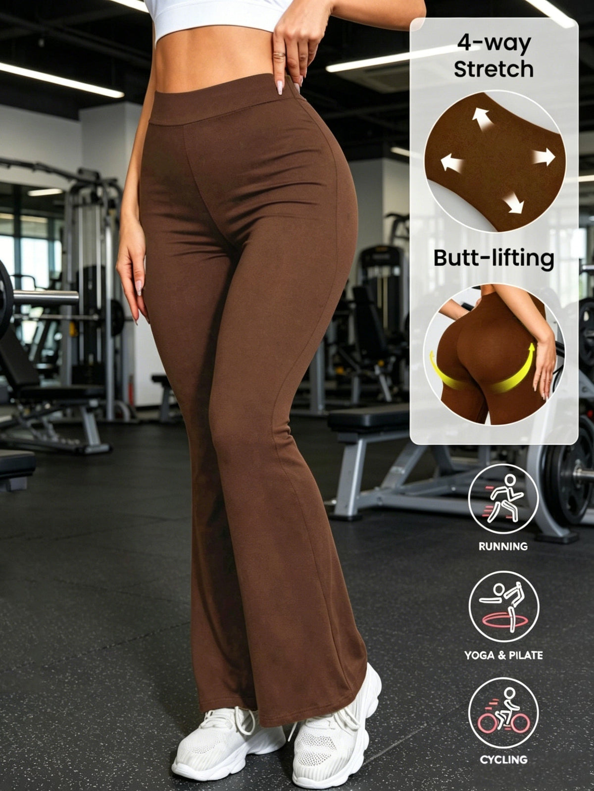 Pantalon évasé taille haute pour femme, pantalon large galbant, extensible dans les 4 sens, couleur unie, style décontracté pour le quotidien, pantalon sculptant tendance, XS S M L XL