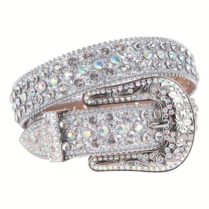 Ceinture à strass pour femme – Ceinture de luxe étincelante avec boucle sculptée cloutée de cristaux, style cow-girl, cowboy ou punk pour jeans, tailles S-2XL, ceinture tendance pour femme, cadeau pour elle