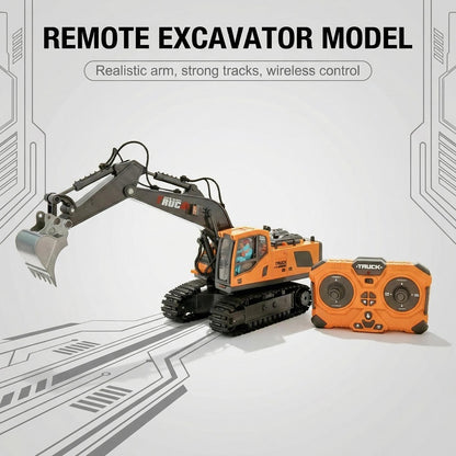 Remote Control Excavator Toy Set with Metal Shovel LED Lights 1200mAh Battery RC Construction Truck Bulldozer Dump Truck Loader Combo for Boys Ages 6 and Up Birthday Christmas Gift