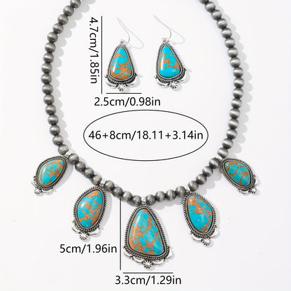 Parure de bijoux vintage bohème avec boucles d'oreilles et collier en perles turquoise et orange, en alliage de zinc, style ethnique pour femme, idéal pour le quotidien, les vacances et comme cadeau