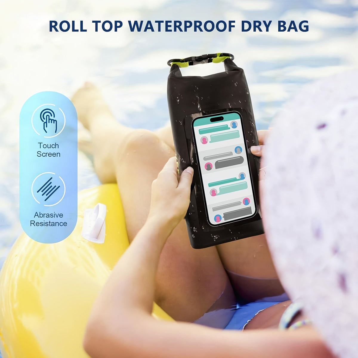 Sac étanche de 10 L à fermeture par enroulement avec pochette pour téléphone - Sac bandoulière pour kayak, bateau, plage, camping, natation, pêche, rafting et voyage