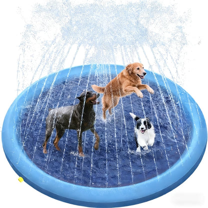 Tapis de douche et pataugeoire portable pour chiens – Piscine pour animaux pliable, ultra-épaisse (0,6 mm) et antidérapante, tapis de jeu aquatique rafraîchissant avec arroseur pour petits chiens, chiots et chats