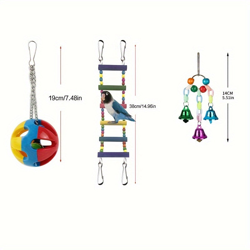 Ensemble de jouets pour perroquets - Balançoire, perchoir et jouets à mâcher pour perroquets, perruches, calopsittes, perruches ondulées et inséparables - Accessoires d'enrichissement pour cage à oiseaux, couleurs assorties
