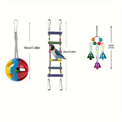 Ensemble de jouets pour perroquets - Balançoire, perchoir et jouets à mâcher pour perroquets, perruches, calopsittes, perruches ondulées et inséparables - Accessoires d'enrichissement pour cage à oiseaux, couleurs assorties