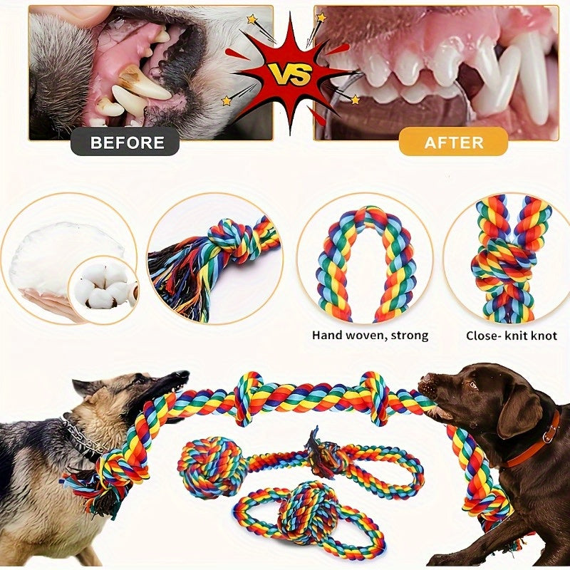 Lot de 6 jouets à mâcher indestructibles pour chien - Jouets de traction robustes pour chiens de taille moyenne, grande et géante, ensemble de jouets de dentition pour mâcheurs agressifs, laisse arc-en-ciel incluse