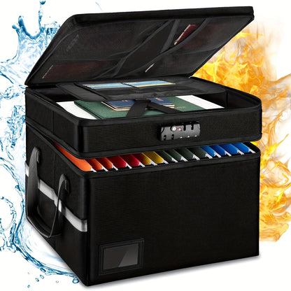 Boîte à documents ignifugée avec serrure et couvercle à fermeture éclair – Coffre-fort portable pliable, boîte de rangement résistante au feu pour dossiers suspendus format lettre et légal, coffre pour maison et bureau – Aobteeny