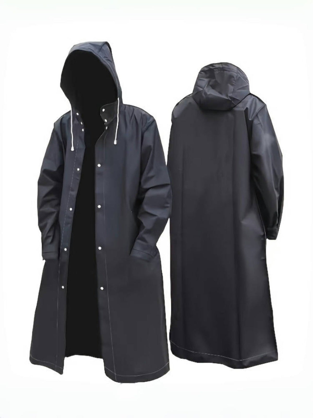 Imperméable à capuche pour hommes et femmes, veste de pluie longue, ample et ajustable par cordon de serrage, imperméable pour le cyclisme, la randonnée, la pêche et les sports de plein air, manteau de pluie noir minimaliste, tailles L à XXXL