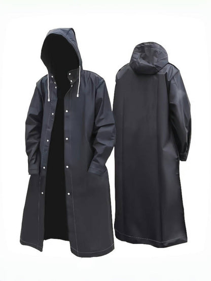 Imperméable à capuche pour hommes et femmes, veste de pluie longue, ample et ajustable par cordon de serrage, imperméable pour le cyclisme, la randonnée, la pêche et les sports de plein air, manteau de pluie noir minimaliste, tailles L à XXXL
