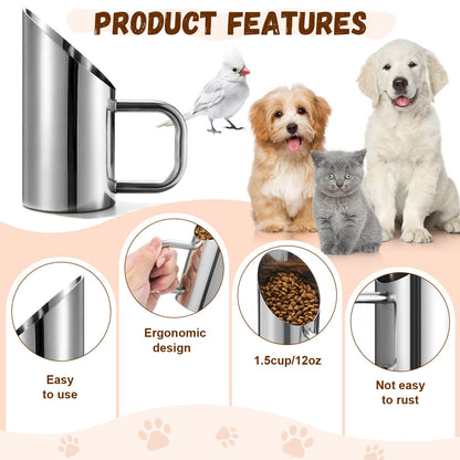 Set de 2 pelles à croquettes en acier inoxydable - Doseurs pour animaux de 45 ml et 355 ml durables avec poignée ergonomique antidérapante, résistants à la rouille et faciles à nettoyer pour croquettes et seaux de nourriture