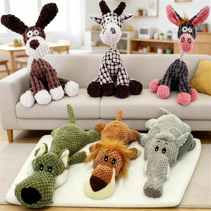Lot de 6 jouets en peluche grinçants pour chien – Ensemble de jouets à mâcher et de dentition en forme d'animaux mignons, jouets interactifs en peluche pour petits et moyens chiens, soulagement de l'anxiété et nettoyage des dents, sûrs et durables