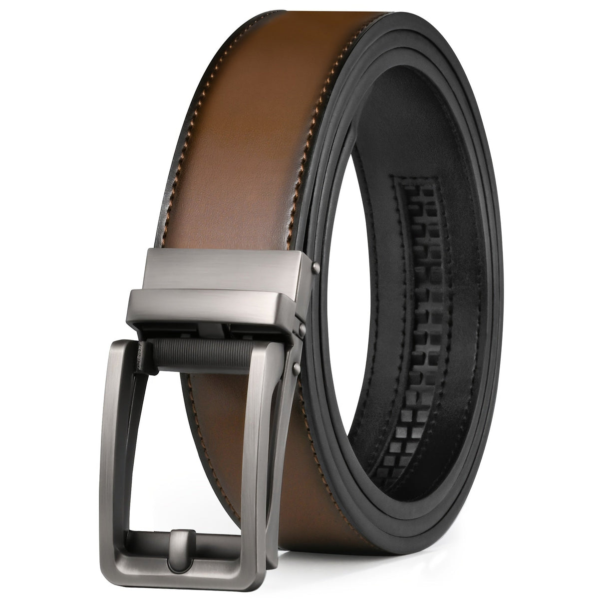 Ceinture habillée à cliquet pour homme en cuir avec boucle automatique – Boucle en alliage de zinc, taille ajustable de 71 cm à 117 cm , 8 styles, ceinture de ville, cadeau idéal pour mari, fête des pères et Noël