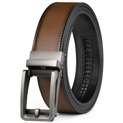 Ceinture habillée à cliquet pour homme en cuir avec boucle automatique – Boucle en alliage de zinc, taille ajustable de 71 cm à 117 cm , 8 styles, ceinture de ville, cadeau idéal pour mari, fête des pères et Noël