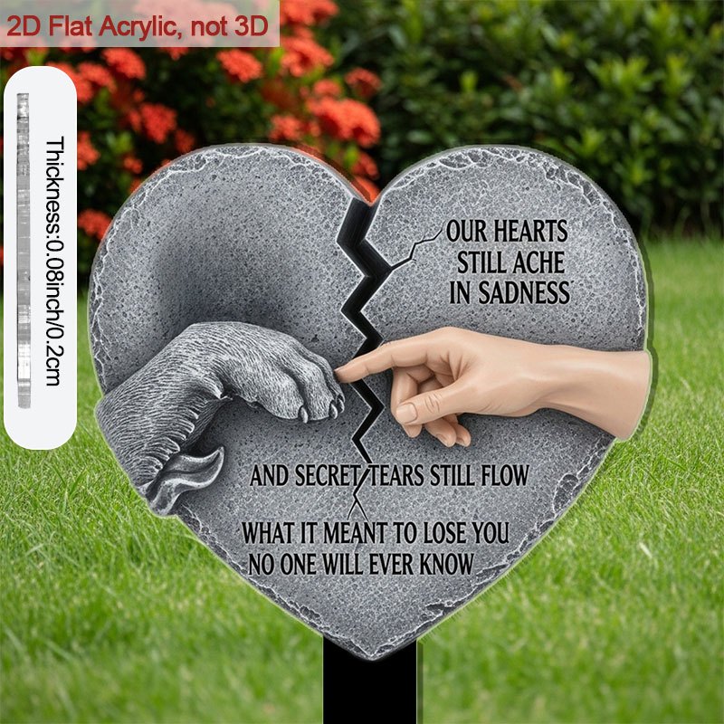 Plaque commémorative en acrylique pour sépulture - Marqueur funéraire extérieur de 9 pouces avec motif de main et patte touchant un cœur, cadeau pour perte d'animal, décoration de souvenir et hommage pour proches et animaux disparus, plat 2D
