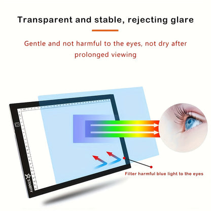 Tablette lumineuse LED pour dessin A2 A3 A4, table à copier ultra-fine à double barre lumineuse avec variateur 3 niveaux et surface sans grille protectrice des yeux pour diamond painting, croquis et dessin