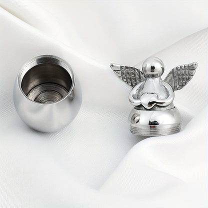 Petite urne souvenir pour cendres humaines – Mini urne funéraire en acier inoxydable avec motif ange, urne de partage pour proches, finition argentée