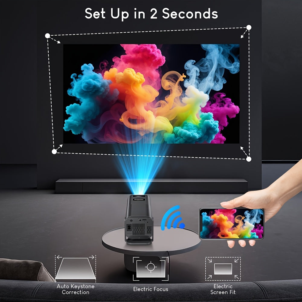 Projecteur intelligent portable avancé AMOVFILM, Wi-Fi 6 et décodage vidéo 4K, résolution native 1080p, Android 11 intégré, projecteur pour cinéma maison et cinéma en plein air, mise en miroir d'écran mobile, couleurs multiples