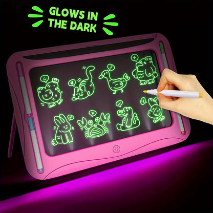 Tablette à dessin lumineuse LED pour enfants de 3 à 8 ans – Kit d’art phosphorescent avec 9 cartes recto-verso et 6 marqueurs, jouet éducatif de voyage, cadeau d'anniversaire et de Noël pour filles et garçons