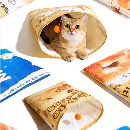 Tunnel de jeu bruyant pour chat avec papier froissé – Jouet sensoriel sonore d'auto-divertissement pour chats d'intérieur, puzzle interactif anti-ennui, 4 styles amusants incluant un sac à friandises et un design à pompon en fourrure