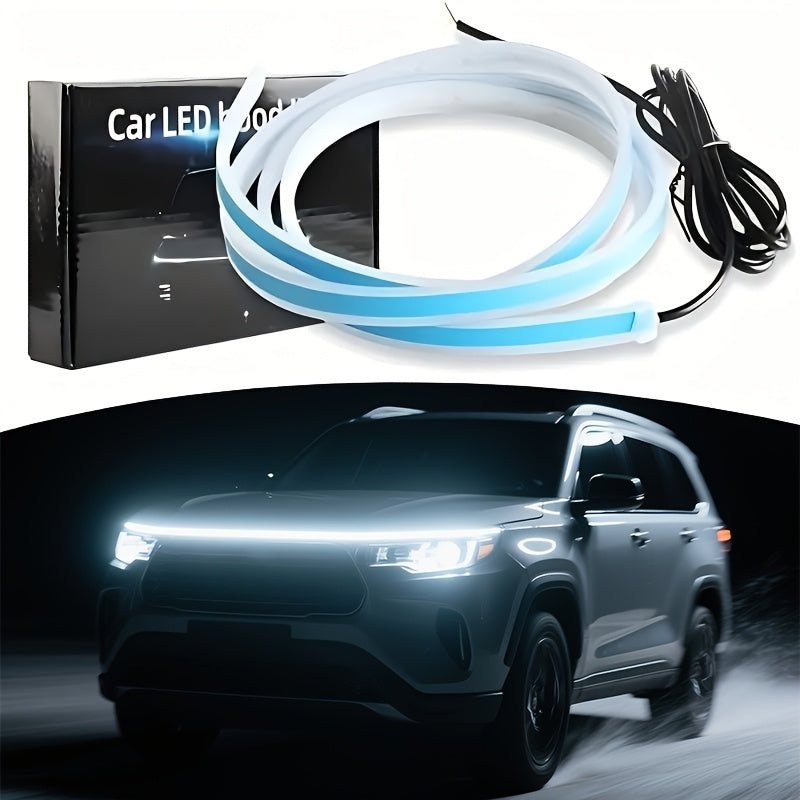 Bande lumineuse LED de 70 pouces pour compartiment moteur, blanc haute luminosité 2000-3000 lumens, mode accueil automatique, effet clignotant, câblage fixe 12V pour voitures et SUV - Éclairage d'ambiance sous capot