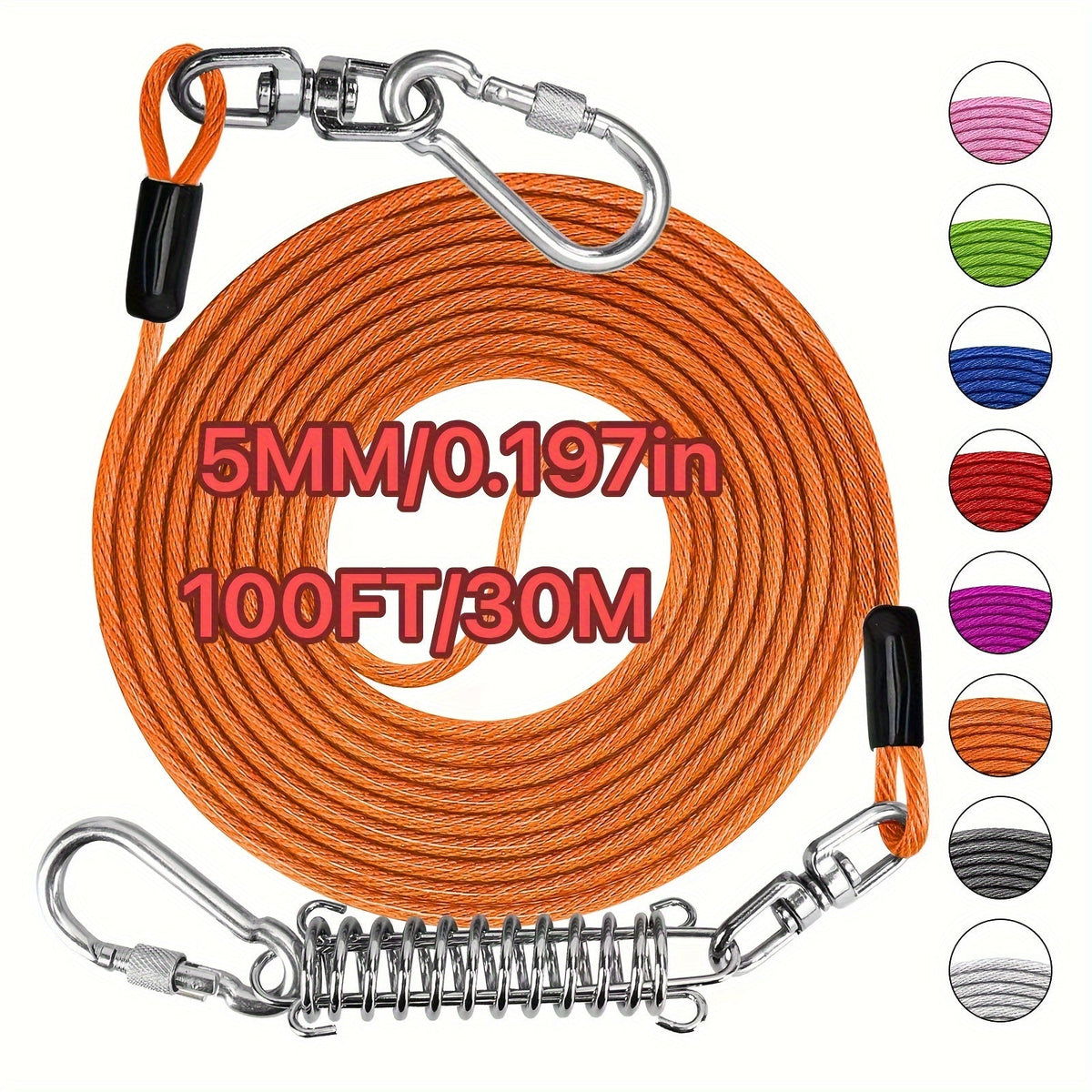 Laisse pour chien ultra-résistante de 1,8, 3, 4,5, 9, 15, 23 ou 30 mètres, câble d'attache d'entraînement pour grands chiens jusqu'à 225 kg, corde de course durable et résistante aux morsures pour le jardin