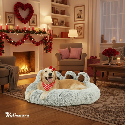 Lit pour chien et chat en forme de patte d'ours – Coussin rond apaisant, chaud et doux en peluche pour animal de compagnie avec foulard bonus, S M L XL 2XL Café Rose Gris Marron pour chiens et chats de petite, moyenne et grande taille