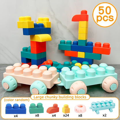 Jeu de construction à grosses briques pour tout-petits et enfants – Kit de blocs STEM pour l'entraînement cérébral, la motricité fine et la préhension, lot de 25 / 50 / 90 pièces, cadeau d'anniversaire et de vacances, couleur aléatoire