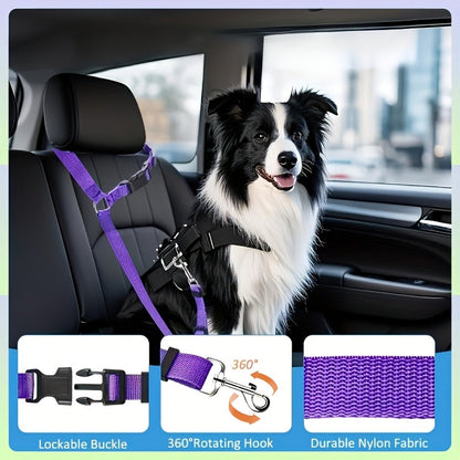 Harnais de sécurité 2-en-1 et laisse réglable pour chiens – Ceinture de sécurité anti-collision, nylon durable, chiens de petite à moyenne taille – Accessoire de voyage pour voiture, 4 couleurs