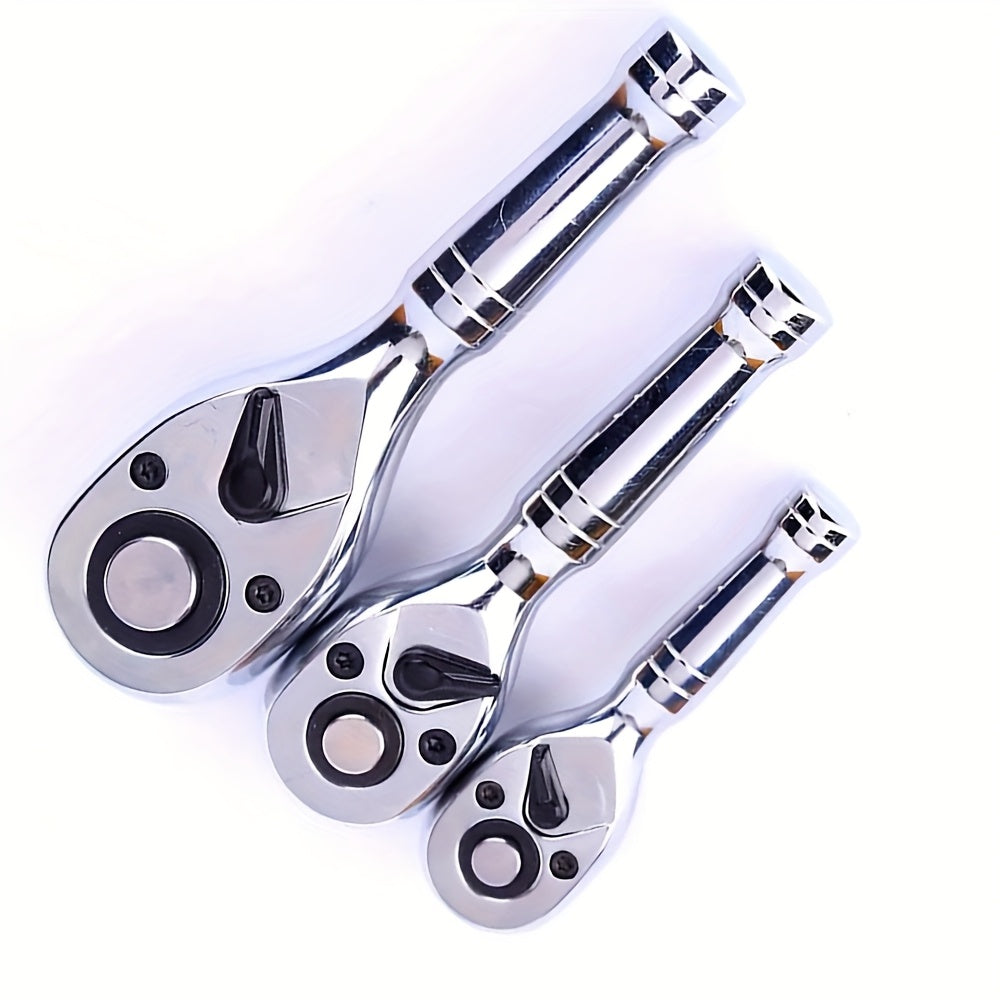 Jeu de clés à cliquet rapide 72 dents – Clé à douille compacte bidirectionnelle à manche court pour réparation automobile – 3 tailles d'entraînement 1/4", 3/8", 1/2" – Outil à cliquet à libération rapide pour mécanicien automobile et camion