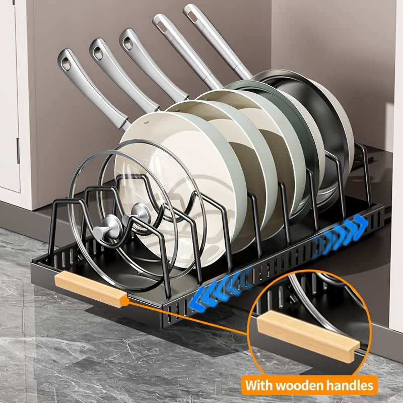 Organisateur de placard coulissant pour casseroles et poêles avec support à couvercles – 8/16 séparateurs réglables, installation sans perçage, rangement coulissant pour couvercles, ustensiles de pâtisserie et assiettes – 1 ou 2 pièces, noir et blanc