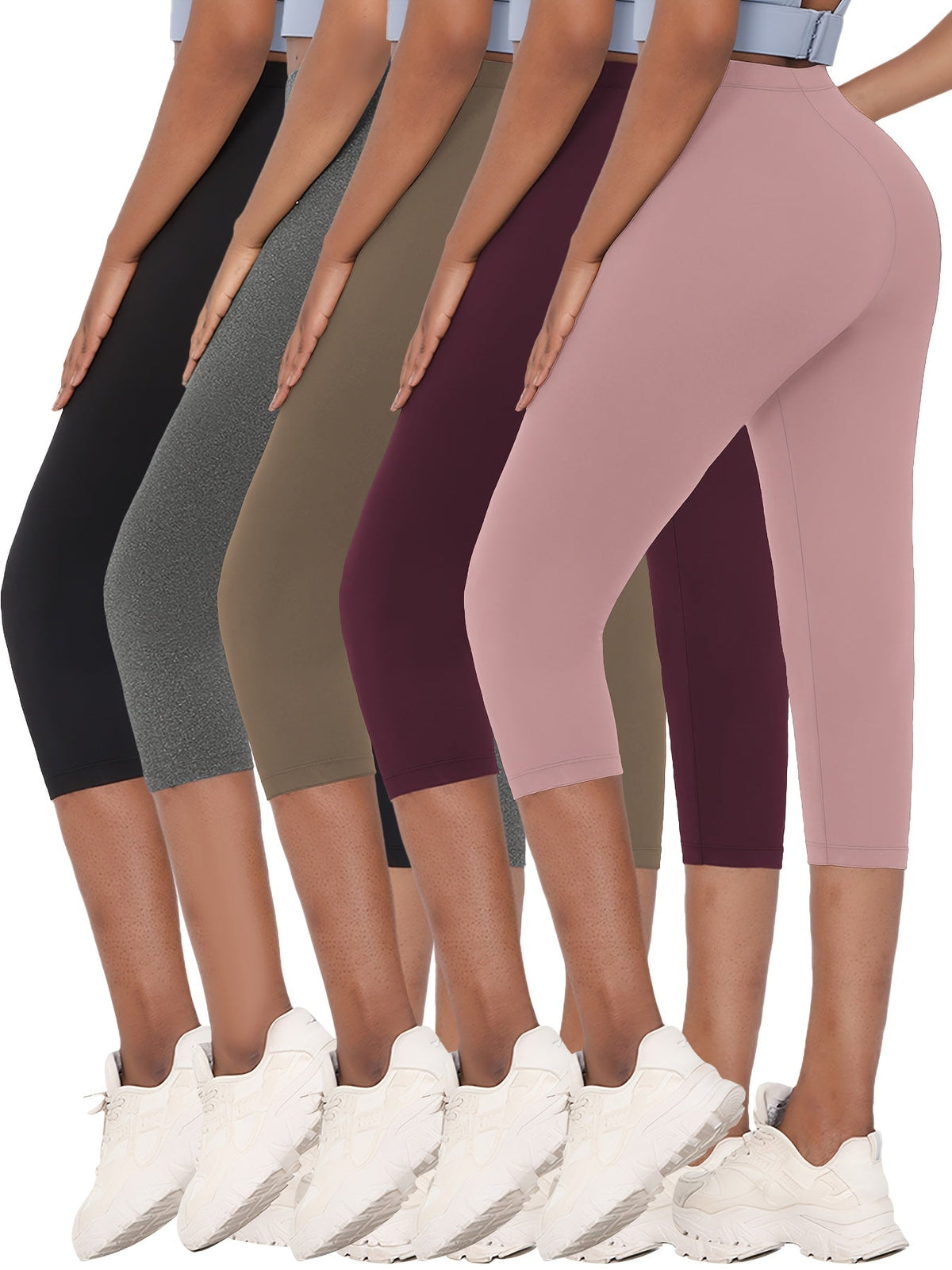 Lot de 5 leggings Capri femme ultra-extensibles – Pantalons de sport 7/8 opaques non transparents, collants athlétiques 92 % polyester 8 % élasthanne pour salle de sport, running et yoga, lavables en machine, XS-XXL, couleurs mélangées