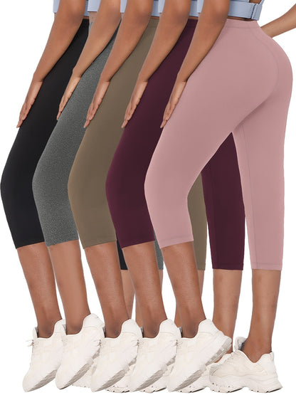 Lot de 5 leggings Capri femme ultra-extensibles – Pantalons de sport 7/8 opaques non transparents, collants athlétiques 92 % polyester 8 % élasthanne pour salle de sport, running et yoga, lavables en machine, XS-XXL, couleurs mélangées