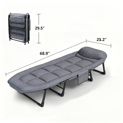 Lit de camp XL avec appui-tête intégré et matelas amovible – Lit pliant portable de 180 cm, cadre robuste pour adultes – pour le camping, lit d'appoint, voyage et pique-nique